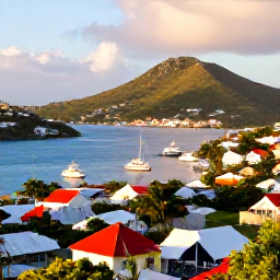 Caribbean Holidays, US Virgin Islands Instagram, Scenic viewpoint over Charlotte Amalie harbour on Saint Thomas, colourful rooftops, yachts and tropical hills in warm afternoon light