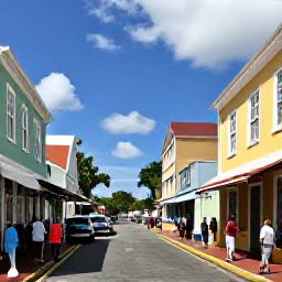 Caribbean Holidays, US Virgin Islands July, A colourful street in Charlotte Amalie, Saint Thomas, with historic buildings, local shops and visitors exploring in warm July sunshine