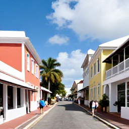 Caribbean Holidays, US Virgin Islands March, Visitors walking through the historic streets of Charlotte Amalie in March, with pastel buildings, stone steps and local shops
