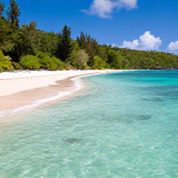 Caribbean Holidays, US Virgin Islands Nature, Trunk Bay on St John with white sand, clear shallow water, snorkellers and a forested coastline