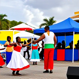 Caribbean Holidays, US Virgin Islands October, Colourful October cultural festival in Charlotte Amalie, St Thomas, with local musicians, dancers and visitors enjoying Caribbean celebrations