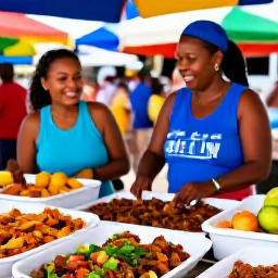 Caribbean Holidays, US Virgin Islands October, Traditional Caribbean food market in St Croix with local dishes, tropical fruit and friendly vendors in October