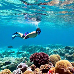 Caribbean Holidays, US Virgin Islands Solo, A lone traveller snorkelling above colourful coral and tropical fish in clear water near St John, United States Virgin Islands