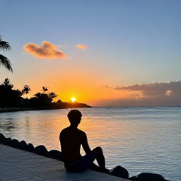 Caribbean Holidays, US Virgin Islands Solo, A relaxed solo traveller watching a colourful Caribbean sunset from a waterfront promenade in the United States Virgin Islands