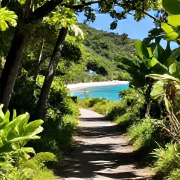 Caribbean Holidays, US Virgin Islands Tours, A quiet tropical trail in Virgin Islands National Park on St John, leading through green forest towards a secluded beach with clear blue water