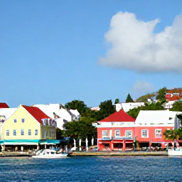 Caribbean Holidays, US Virgin Islands Tours, Colourful historic buildings and a waterfront street in Charlotte Amalie, St Thomas, during a bright December day