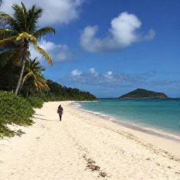 Caribbean Holidays, US Virgin Islands Walking Holidays, A coastal path above a quiet Caribbean beach on St Thomas, with walkers, palm trees, turquoise water and neighbouring islands in the distance
