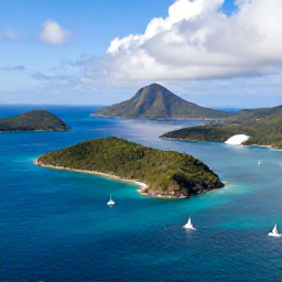 Caribbean Holidays, USVI Adventure Holidays, Aerial view of turquoise water, green islands and sailing boats around the United States Virgin Islands