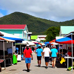Caribbean Holidays, USVI Adventure Holidays, Friendly local guide leading visitors through a colourful Caribbean town and outdoor market in the United States Virgin Islands