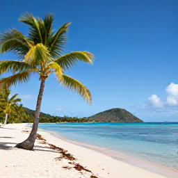 Caribbean Holidays, USVI Adventure Holidays, Relaxed Caribbean beach scene with palm trees, warm sand and calm blue water on a US Virgin Islands island