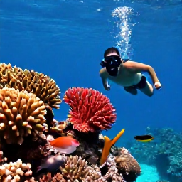 Caribbean Holidays, USVI All Inclusive, Snorkeller viewing colourful coral and tropical fish in clear water near St John, United States Virgin Islands