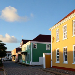 Caribbean Holidays, USVI August Holidays, Historic Danish colonial buildings and cobbled streets in Christiansted, Saint Croix, photographed in warm afternoon light