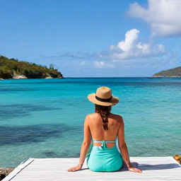 Caribbean Holidays, USVI August Holidays, Traveller enjoying a relaxed cultural holiday beside the turquoise sea on Saint John in the United States Virgin Islands