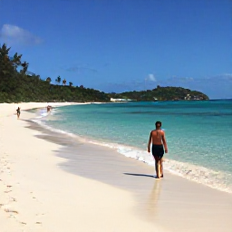 Caribbean Holidays, USVI Beach Holidays, Visitors relaxing on a beautiful sandy beach beside clear shallow water on St Thomas in the United States Virgin Islands