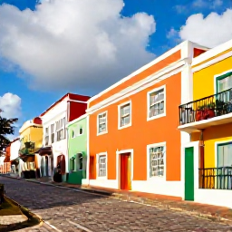 Caribbean Holidays, USVI Couples Holidays, Colourful historic buildings and cobbled streets in Charlotte Amalie, St Thomas, United States Virgin Islands, with festive December sunshine