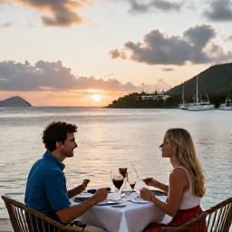Caribbean Holidays, USVI Couples Holidays, Romantic sunset dinner for two at a waterside restaurant in Charlotte Amalie, United States Virgin Islands