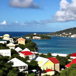Caribbean Holidays, USVI December Instagram, Colourful buildings and harbour views from a high viewpoint in Charlotte Amalie, St Thomas, United States Virgin Islands, in clear December sunshine