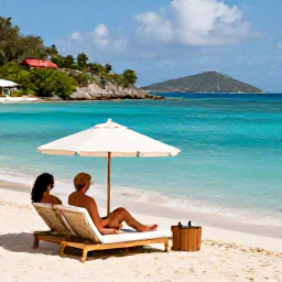 Caribbean Holidays, USVI February Holidays, Adults relaxing beside a turquoise Caribbean sea at a stylish adults-only resort in the United States Virgin Islands