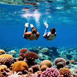 Caribbean Holidays, USVI February Holidays, Couple snorkelling over a colourful coral reef in clear Caribbean water near the US Virgin Islands