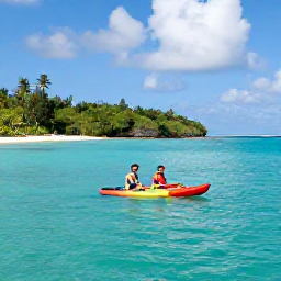 Caribbean Holidays, USVI Honeymoons, Couple kayaking through calm turquoise water beside green tropical coastline in St John, United States Virgin Islands