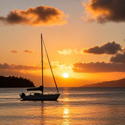 Caribbean Holidays, USVI Honeymoons, Romantic sailing boat passing a vivid Caribbean sunset near the United States Virgin Islands