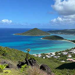 Caribbean Holidays, USVI Instagram Hotspots, Panoramic viewpoint over the turquoise bays and green islands of the United States Virgin Islands from a scenic overlook on Saint Thomas