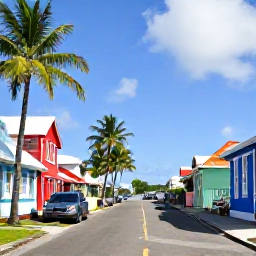 Caribbean Holidays, USVI Instagram Spots, Colourful wooden buildings and waterfront street in Christiansted, Saint Croix, United States Virgin Islands, with palm trees and bright Caribbean daylight