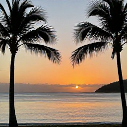 Caribbean Holidays, USVI Instagram Spots, Sunset at Trunk Bay on Saint John, calm sea, palm silhouettes and warm orange sky
