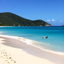 Caribbean Holidays, USVI Instagram Spots, White-sand beach and clear blue sea at Trunk Bay on Saint John, United States Virgin Islands, with green hills and a snorkeller in the water