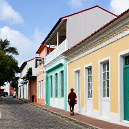 Caribbean Holidays, USVI January Breaks, Traveller walking along the historic cobbled streets and colourful colonial buildings of Charlotte Amalie, St Thomas