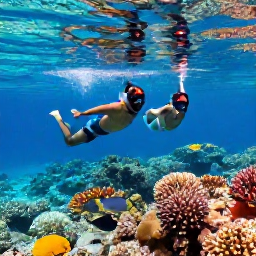 Caribbean Holidays, USVI Luxury Holidays, Couple snorkelling over a colourful coral reef near St John, clear Caribbean water and tropical fish