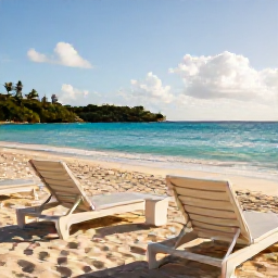Caribbean Holidays, USVI Luxury Holidays, Luxury beachfront resort in St Thomas, United States Virgin Islands, warm November sunshine, turquoise sea and elegant loungers