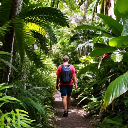 Caribbean Holidays, USVI Nature Holidays, A hiker walking through lush tropical forest on a shaded trail in Virgin Islands National Park, St John