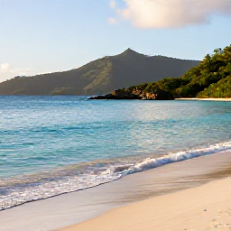Caribbean Holidays, USVI Nature Holidays, A quiet tropical beach on St John in the United States Virgin Islands, with turquoise water, green hills and soft morning light