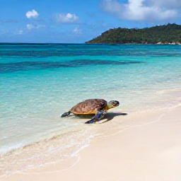 Caribbean Holidays, USVI Nature Holidays, A sea turtle swimming in clear Caribbean water beside a quiet sandy beach in the United States Virgin Islands