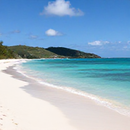 Caribbean Holidays, USVI Nature Holidays, Quiet tropical beach on St John in April, turquoise Caribbean water, green hills and light clouds