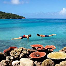 Caribbean Holidays, USVI October Honeymoons, Honeymoon couple snorkelling over colourful coral reef in calm turquoise water around the US Virgin Islands