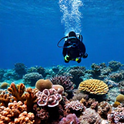 Caribbean Holidays, USVI Scuba Diving, Scuba diver exploring a colourful coral reef in clear tropical water around the United States Virgin Islands
