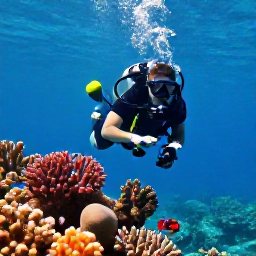 Caribbean Holidays, USVI Scuba Diving, Scuba diver exploring a colourful coral reef in clear turquoise water near St Thomas, United States Virgin Islands