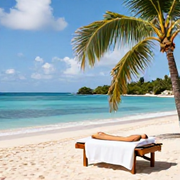 Caribbean Holidays, USVI Spa Breaks, Relaxing spa treatment beside a tropical beach in St Thomas, United States Virgin Islands, with palms and calm turquoise water