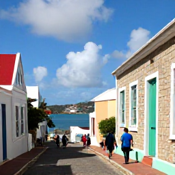 Caribbean Holidays, USVI Tours May, Visitors walking through colourful historic streets with stone buildings and harbour views in Charlotte Amalie, St Thomas