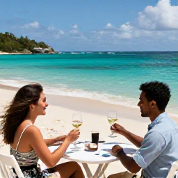 Caribbean Holidays, USVI Wine Tasting, Relaxed wine tasting beside the turquoise Caribbean Sea on a sunny United States Virgin Islands beach
