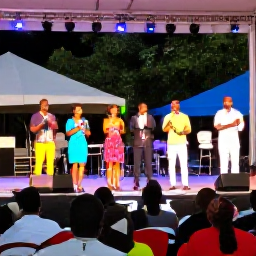 Caribbean Holidays, Vincy Mas July, Evening calypso competition on an outdoor stage in Saint Vincent, with local singers, musicians and an enthusiastic Caribbean audience