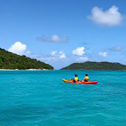 Caribbean Holidays, Virgin Islands Adventures, A sea kayak gliding across clear turquoise water beside green Caribbean islands in the United States Virgin Islands