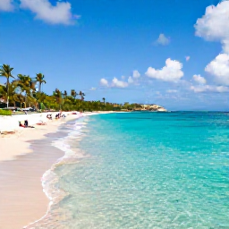 Caribbean Holidays, Virgin Islands City Breaks, Magens Bay beach on St Thomas with clear turquoise water, white sand, palm trees and visitors relaxing