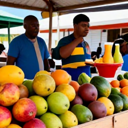 Caribbean Holidays, Virgin Islands Cooking, Local market in St Thomas or St Croix with colourful tropical fruit, vegetables, spices and friendly stallholders