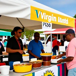 Caribbean Holidays, Virgin Islands Cooking, Visitors enjoying a November food festival in the United States Virgin Islands, with colourful stalls, live music and Caribbean dishes