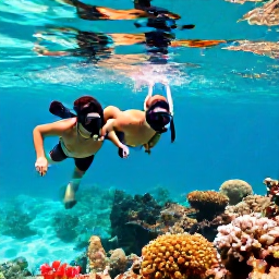 Caribbean Holidays, Virgin Islands Couples, Couple snorkelling together in clear turquoise water beside a colourful coral reef near St John