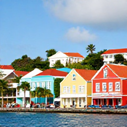 Caribbean Holidays, Virgin Islands Culture, Colourful historic streets in Charlotte Amalie, St Thomas, with Danish colonial buildings, tropical sunshine and visitors exploring the waterfront