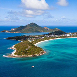 Caribbean Holidays, Virgin Islands December, Aerial coastal view of St Thomas, St John and St Croix in the United States Virgin Islands, bright December sunshine, turquoise Caribbean water and white beaches
